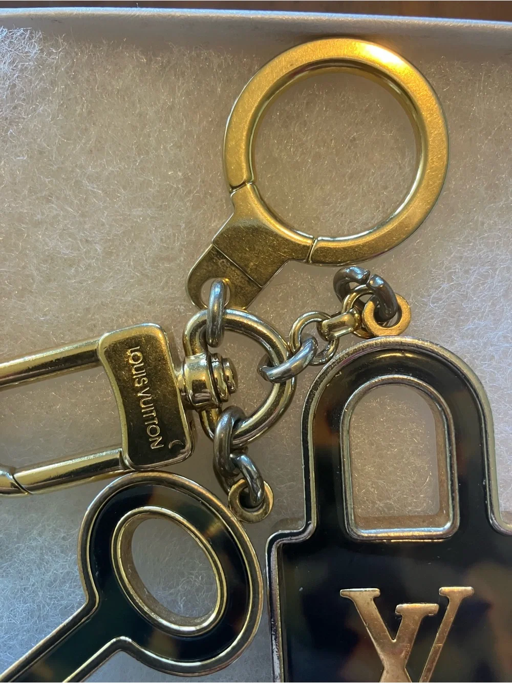 Louis Vuitton Gold-tone Padlock & Key Charm Keyring